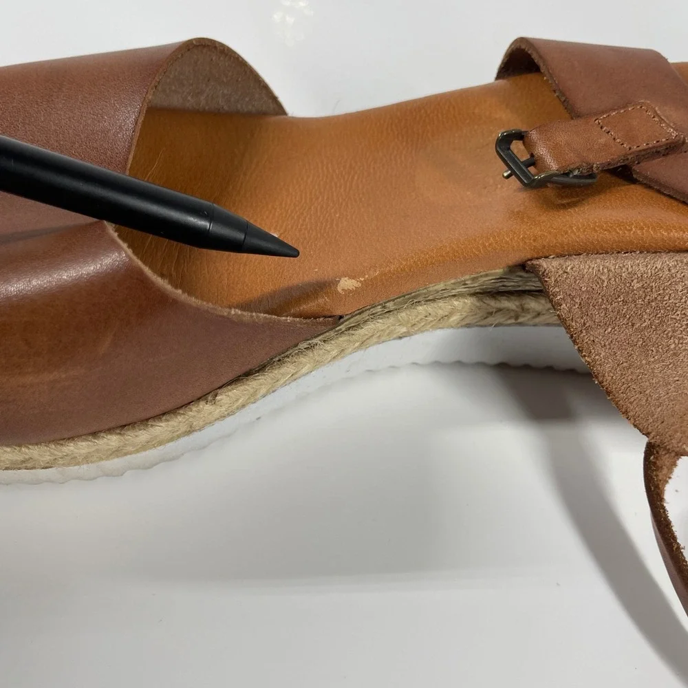 Sz 9.5-10 Bertuchi Brown Leather Espadrille Platform Sandals Made in Spain